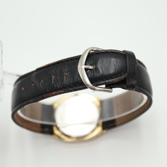 Vintage Pulsar Gold Tone Tank Watch 33mm Day Date Black Leather w New Battery main image 16
